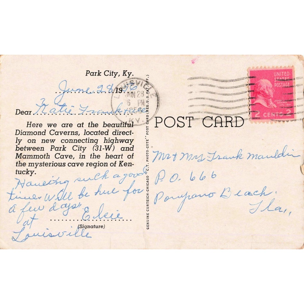 Vintage 1939 Diamond Caverns Onyx Mountain Bridge Postcard Park City KY Linen - Picture 2 of 2